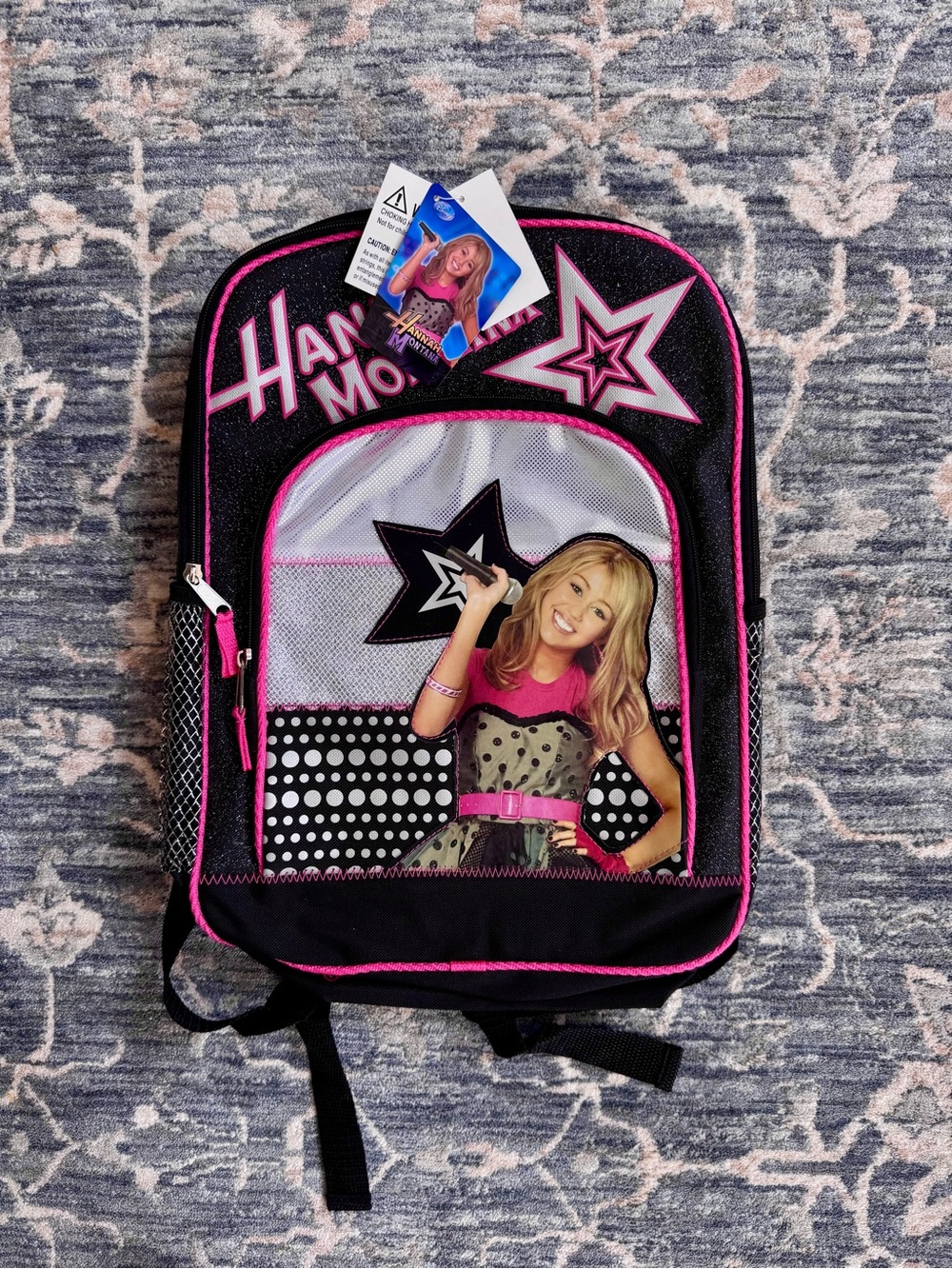 Vintage NWT Deadstock Hannah Montana Black and Pink Glitter Backpack Disney